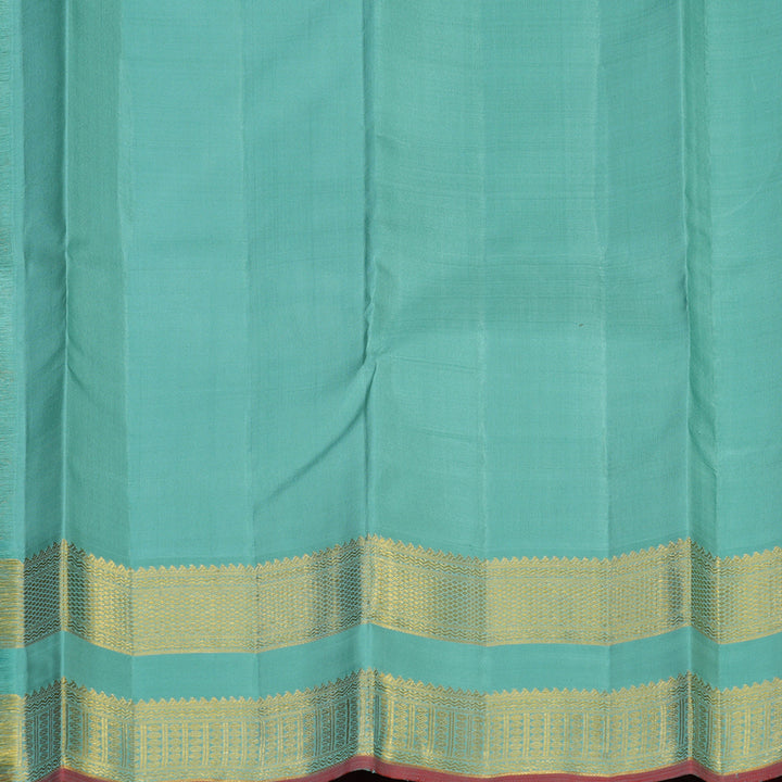 Hayagrivas Handloom Peach Orange Kanjivaram Silk Saree with Sea Blue Border KBE2518C2-1