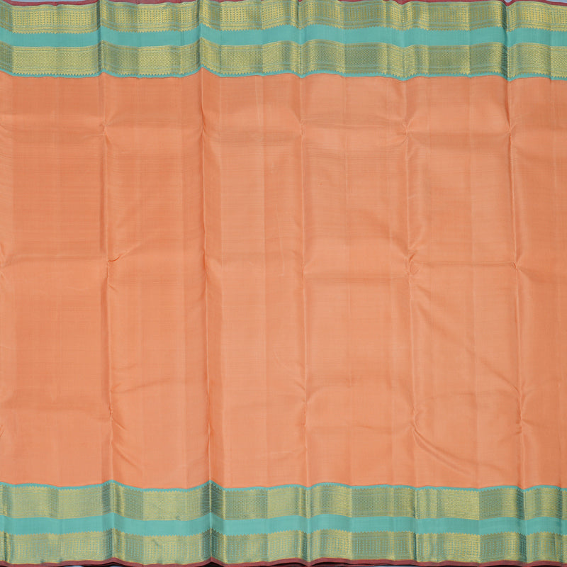 Hayagrivas Handloom Peach Orange Kanjivaram Silk Saree with Sea Blue Border KBE2518C2-1