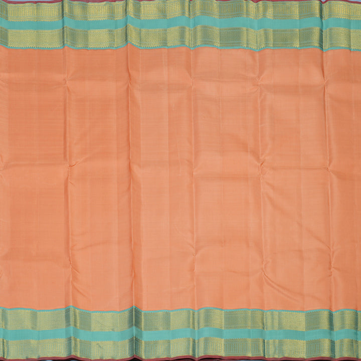 Hayagrivas Handloom Peach Orange Kanjivaram Silk Saree with Sea Blue Border KBE2518C2-1