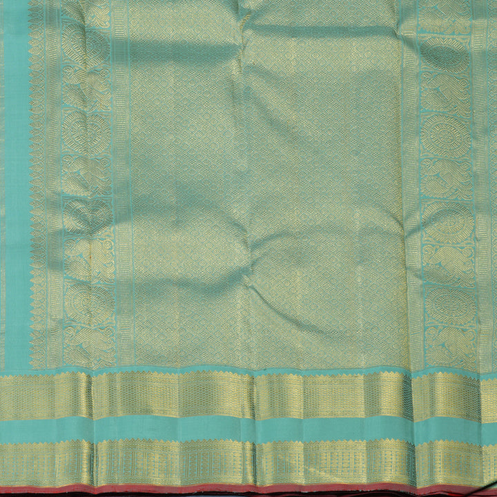 Hayagrivas Handloom Peach Orange Kanjivaram Silk Saree with Sea Blue Border KBE2518C2-1