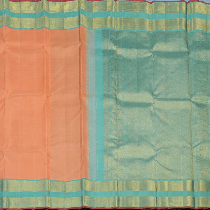 Hayagrivas Handloom Peach Orange Kanjivaram Silk Saree with Sea Blue Border KBE2518C2-1