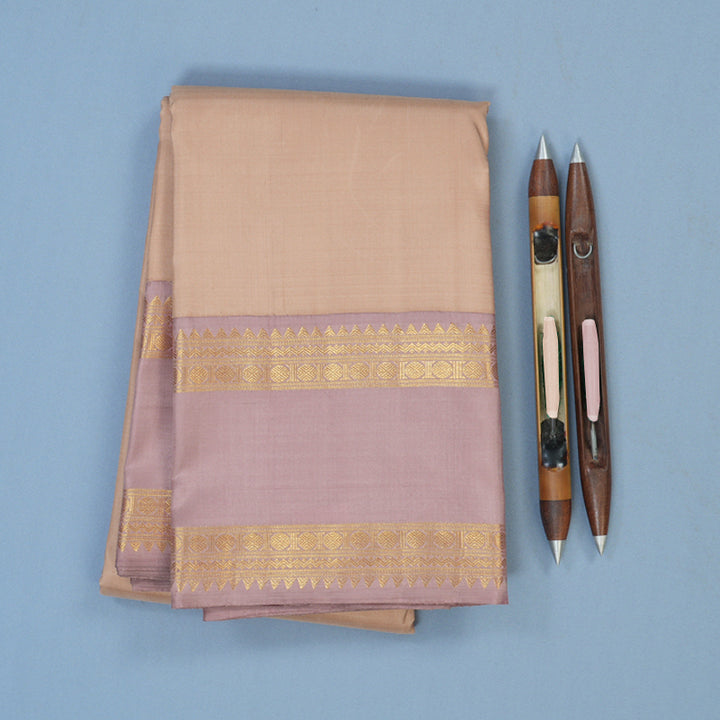 Hayagrivas Handloom Light Brown Kanjivaram Silk Saree with Onion Pink Border KBE2518C2-2