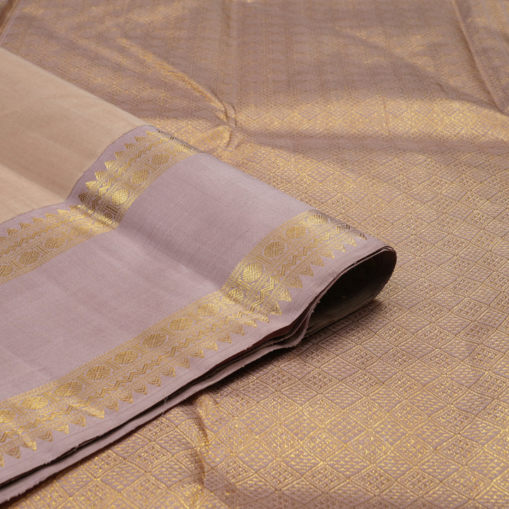 Hayagrivas Handloom Light Brown Kanjivaram Silk Saree with Onion Pink Border KBE2518C2-2