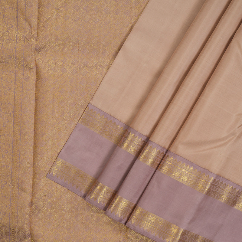 Hayagrivas Handloom Light Brown Kanjivaram Silk Saree with Onion Pink Border KBE2518C2-2
