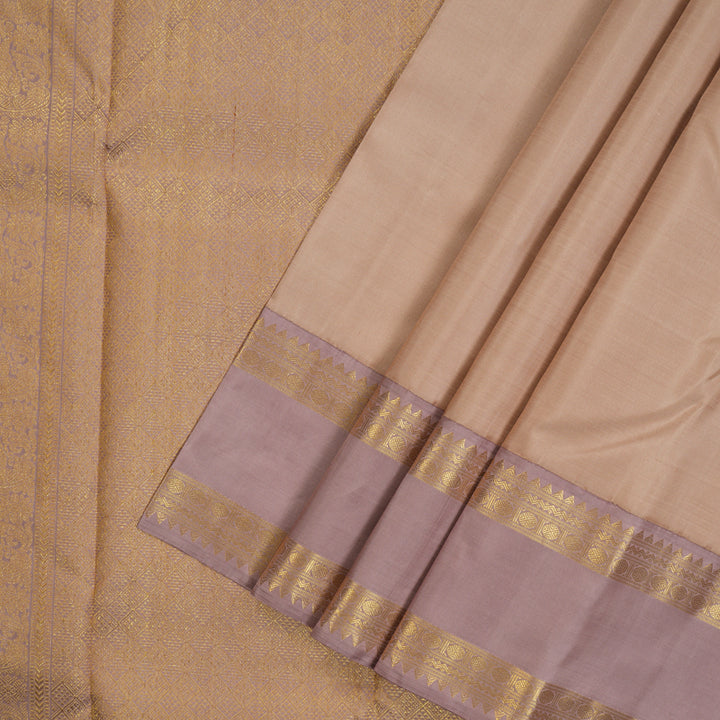 Hayagrivas Handloom Light Brown Kanjivaram Silk Saree with Onion Pink Border KBE2518C2-2