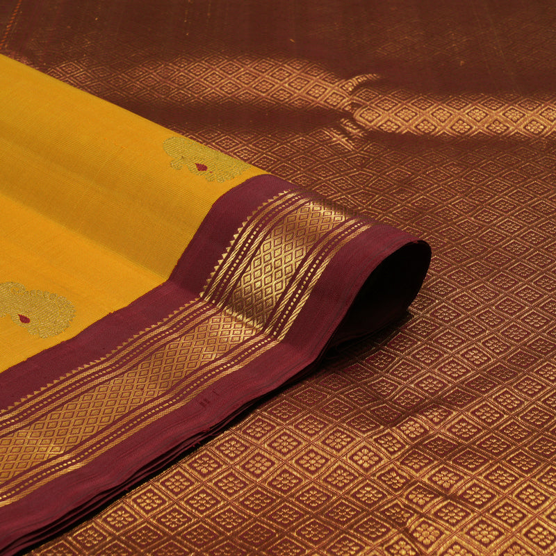 Hayagrivas Handloom Manjal Kanjivaram Silk Saree with Maroon Border KBE2518C4-1