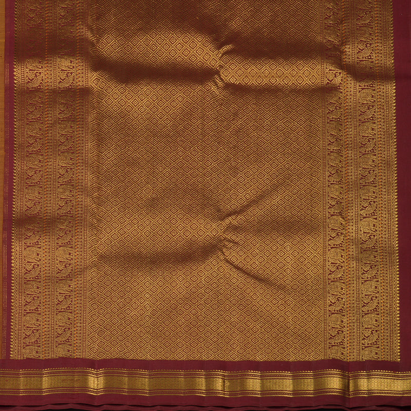 Hayagrivas Handloom Manjal Kanjivaram Silk Saree with Maroon Border KBE2518C4-1