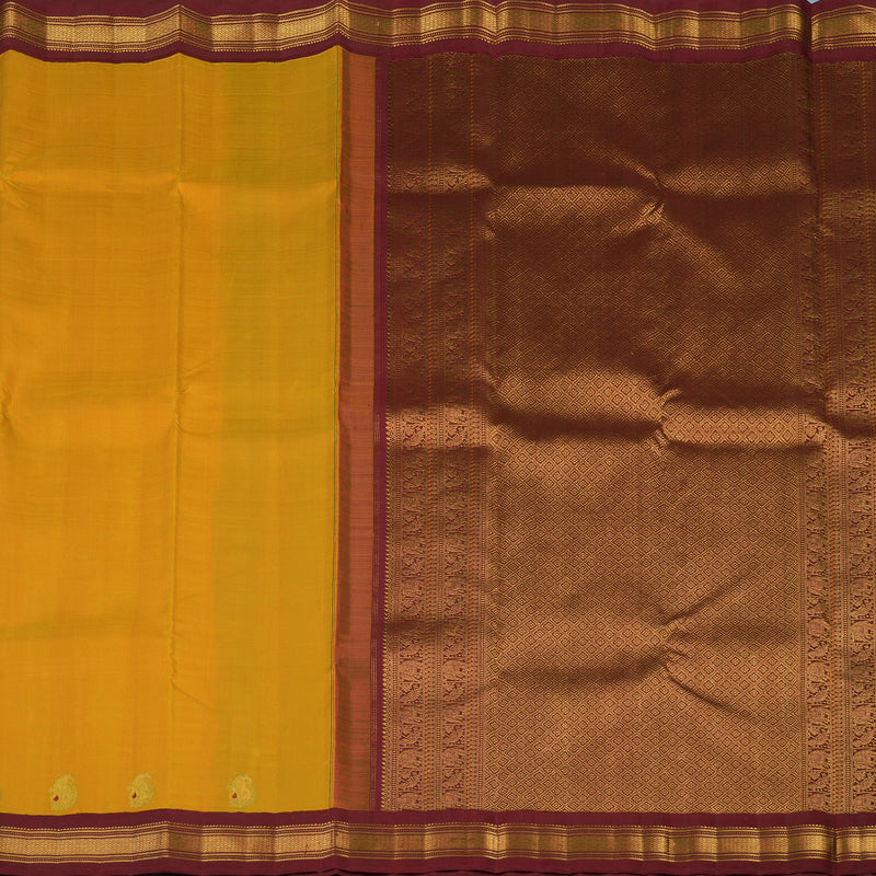 Hayagrivas Handloom Manjal Kanjivaram Silk Saree with Maroon Border KBE2518C4-1