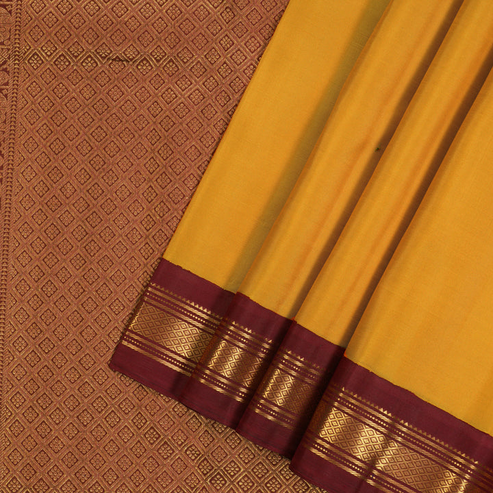 Hayagrivas Handloom Manjal Kanjivaram Silk Saree with Maroon Border KBE2518C4-1