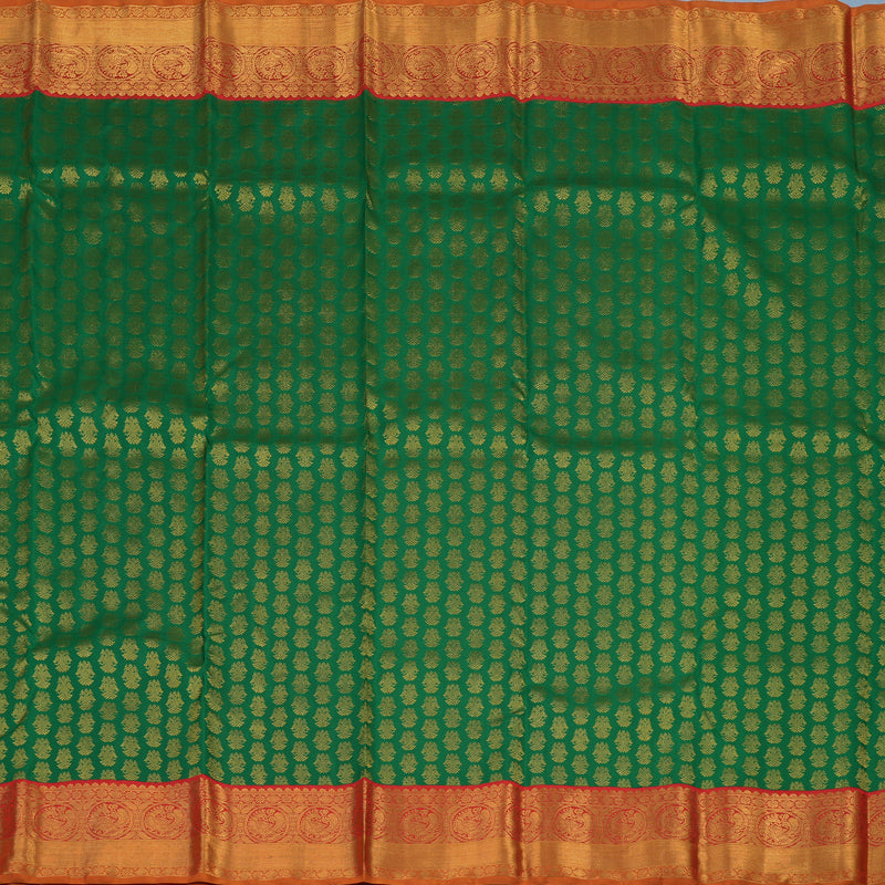 Hayagrivas Handloom Dark Green Kanjivaram Silk Saree with Red Border KBE2518C5-1