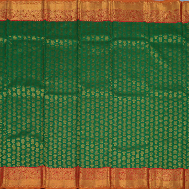 Hayagrivas Handloom Dark Green Kanjivaram Silk Saree with Red Border KBE2518C5-1