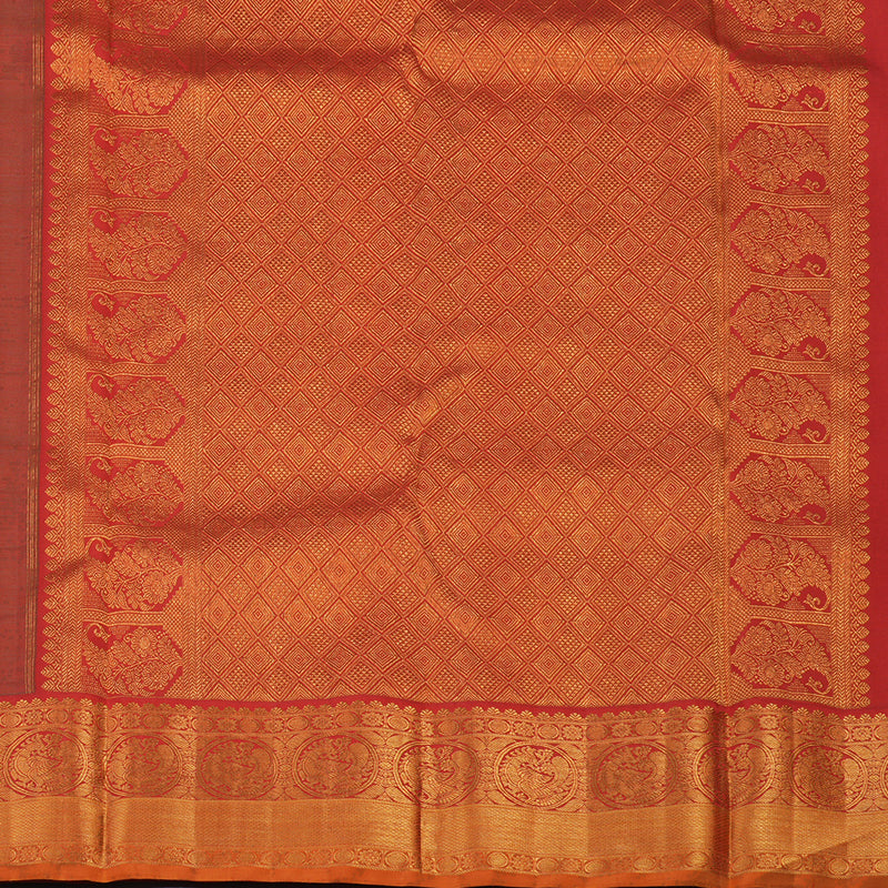 Hayagrivas Handloom Dark Green Kanjivaram Silk Saree with Red Border KBE2518C5-1