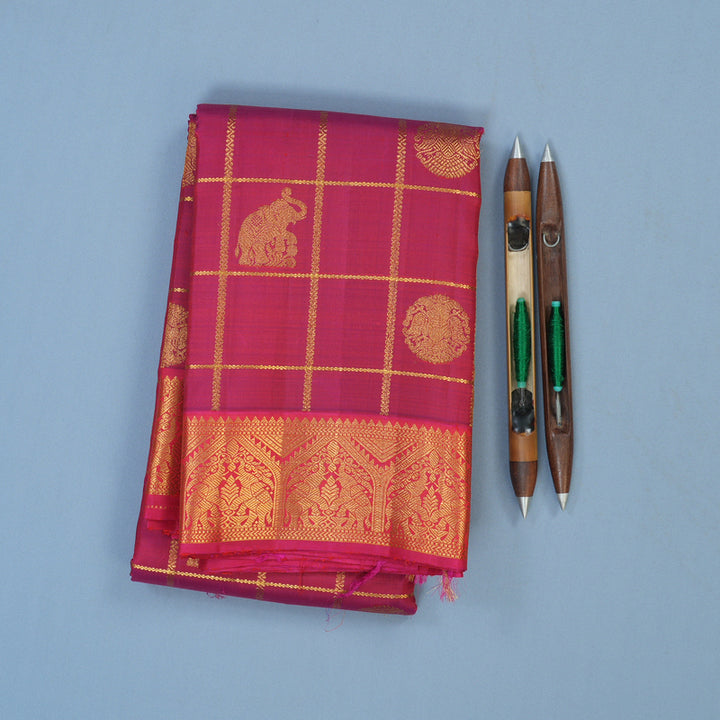 Hayagrivas Handloom Dark Pink Kanjivaram Silk Saree with Pink Border KBE2518C6-1