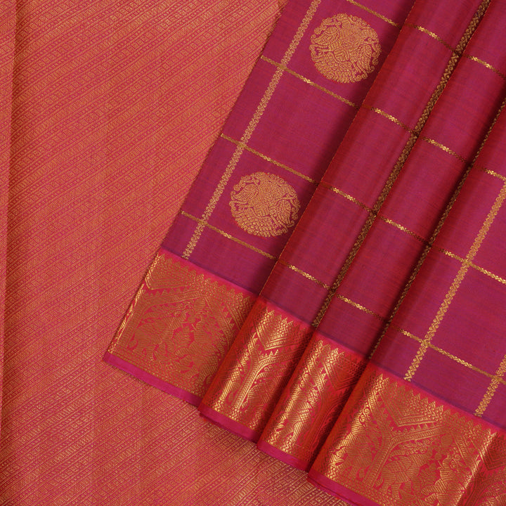 Hayagrivas Handloom Dark Pink Kanjivaram Silk Saree with Pink Border KBE2518C6-1