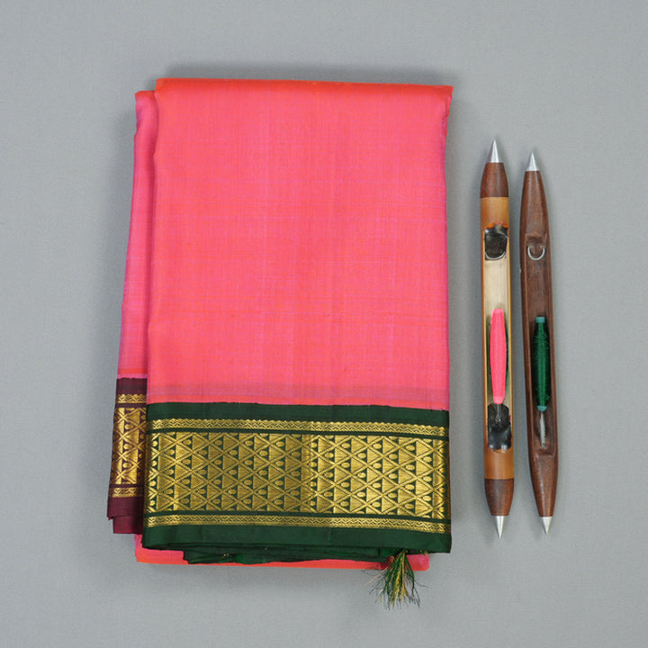 Hayagrivas Handloom Rose Pink Kanjivaram Silk Saree with Ganga Jamuna Border KBE2519C10-1