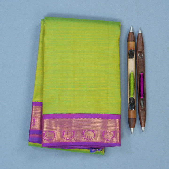 Hayagrivas Handloom Fluorescent Green Kanjivaram Silk Saree with Purple Border KBE2519C12-1