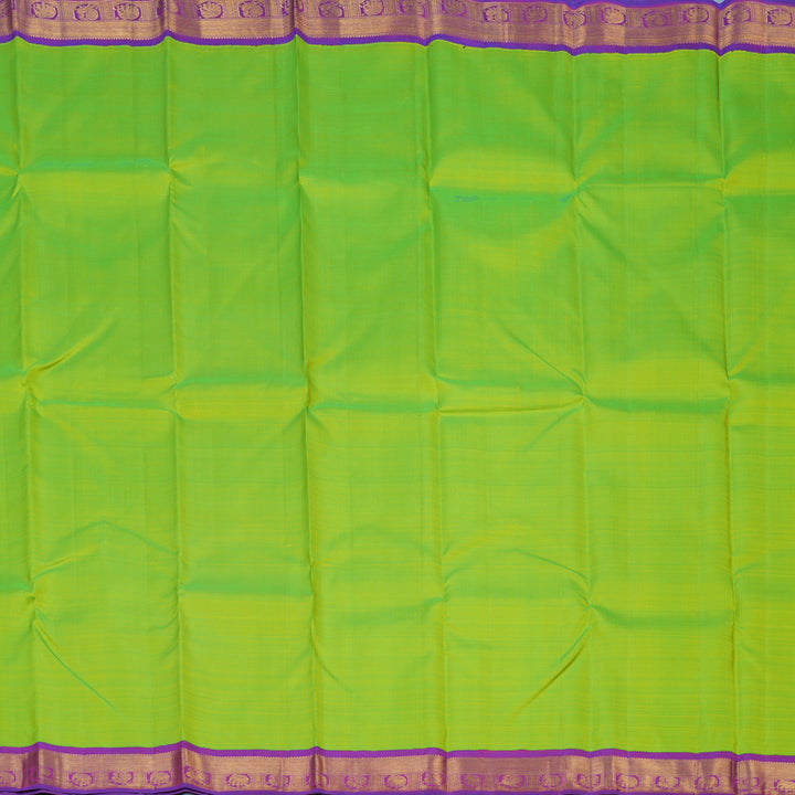 Hayagrivas Handloom Fluorescent Green Kanjivaram Silk Saree with Purple Border KBE2519C12-1