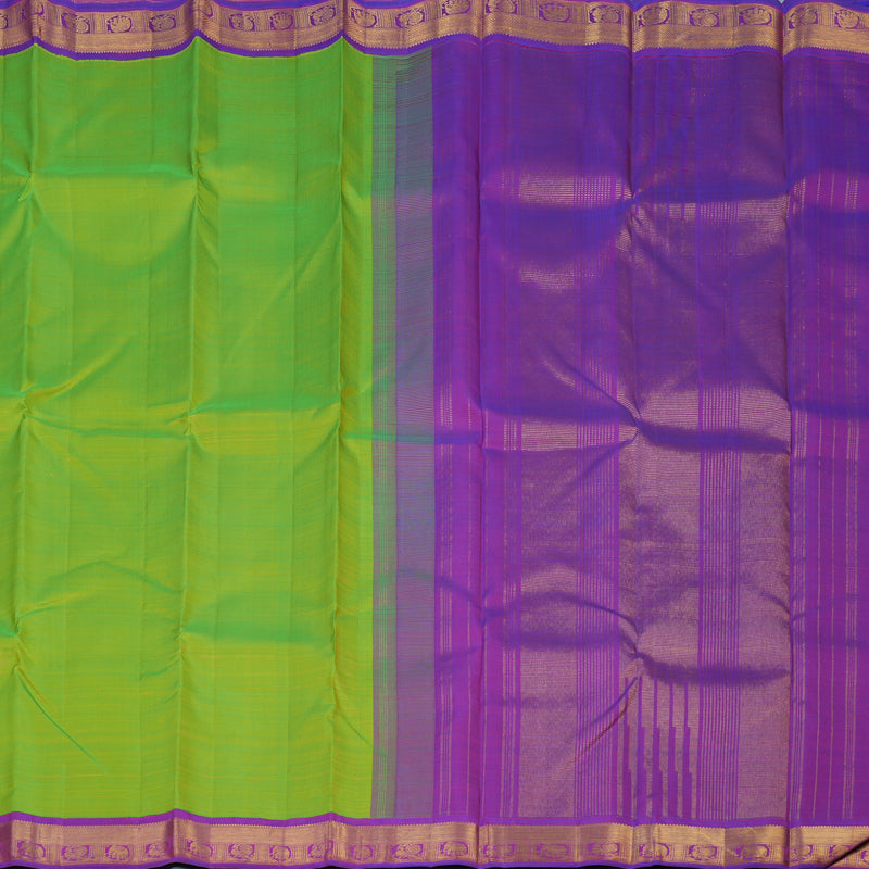 Hayagrivas Handloom Fluorescent Green Kanjivaram Silk Saree with Purple Border KBE2519C12-1