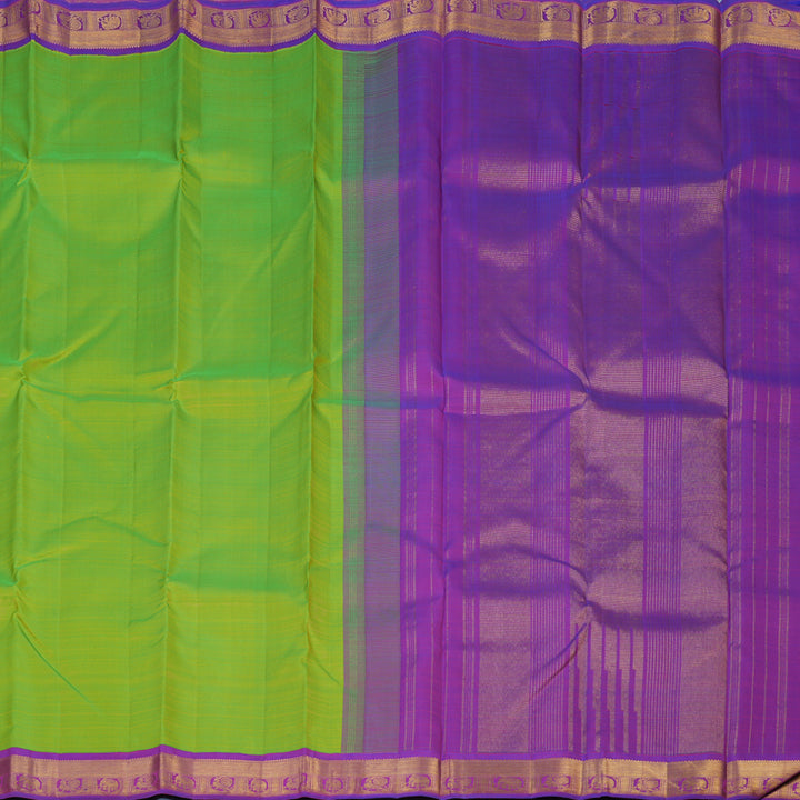 Hayagrivas Handloom Fluorescent Green Kanjivaram Silk Saree with Purple Border KBE2519C12-1