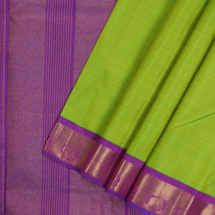 Hayagrivas Handloom Fluorescent Green Kanjivaram Silk Saree with Purple Border KBE2519C12-1