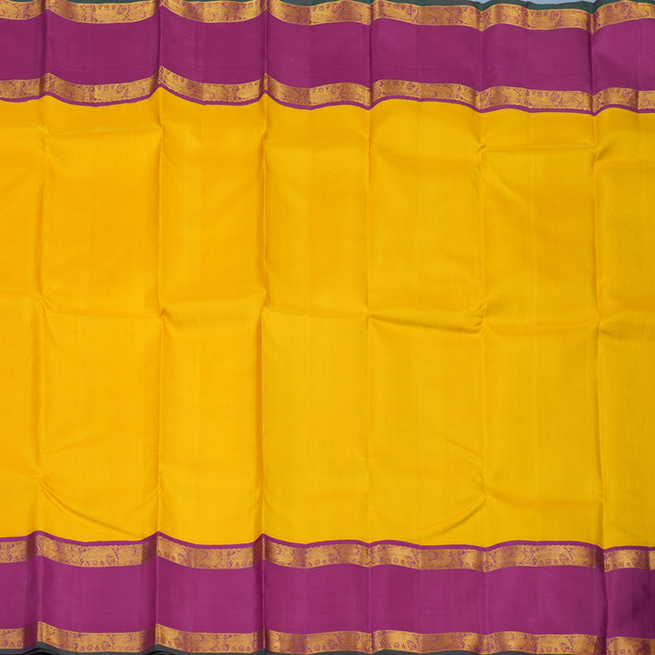 Hayagrivas Handloom Yellow Kanjivaram Silk Saree with Purple Border KBE2519C13-1