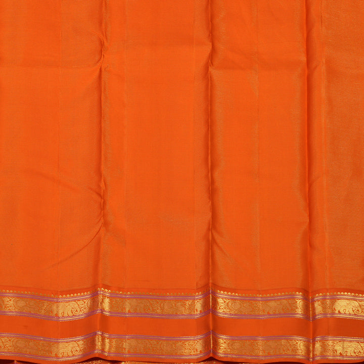 Hayagrivas Handloom Milk-White Kanjivaram Silk Saree with Orange Border KBE2519C14-1