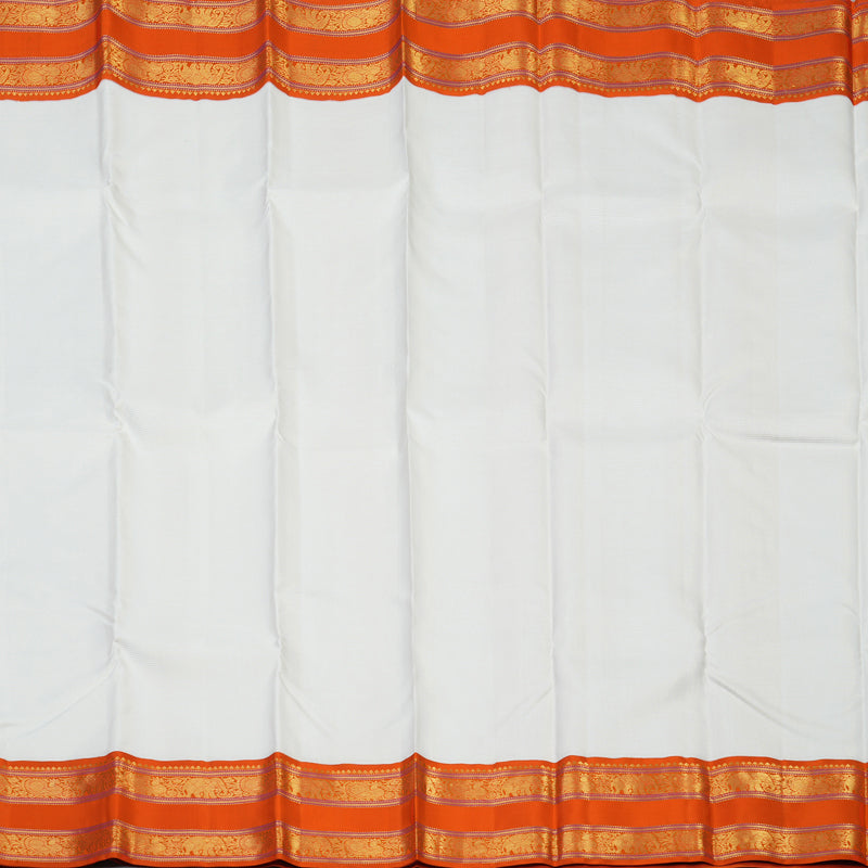 Hayagrivas Handloom Milk-White Kanjivaram Silk Saree with Orange Border KBE2519C14-1
