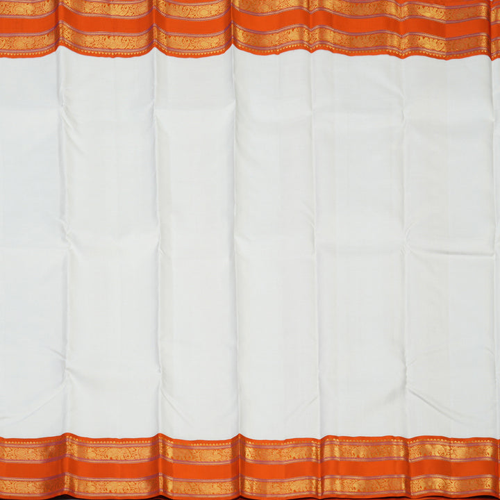 Hayagrivas Handloom Milk-White Kanjivaram Silk Saree with Orange Border KBE2519C14-1
