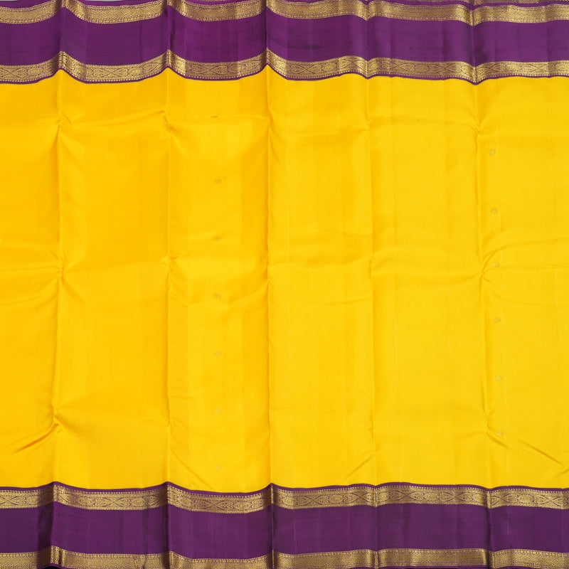 Hayagrivas Handloom Yellow Kanjivaram Silk Saree with Purple Border KBE2519C8-1