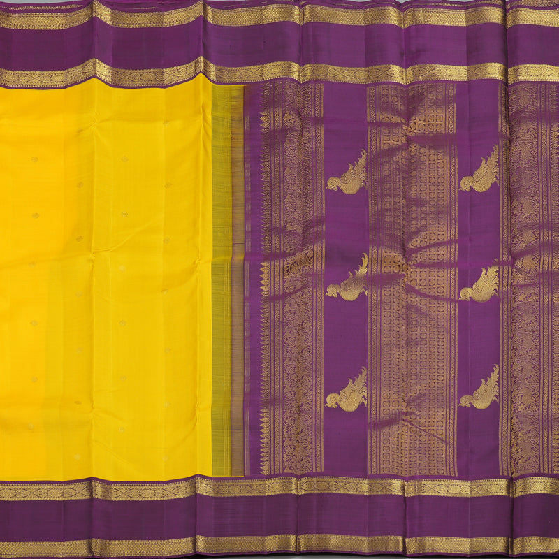 Hayagrivas Handloom Yellow Kanjivaram Silk Saree with Purple Border KBE2519C8-1