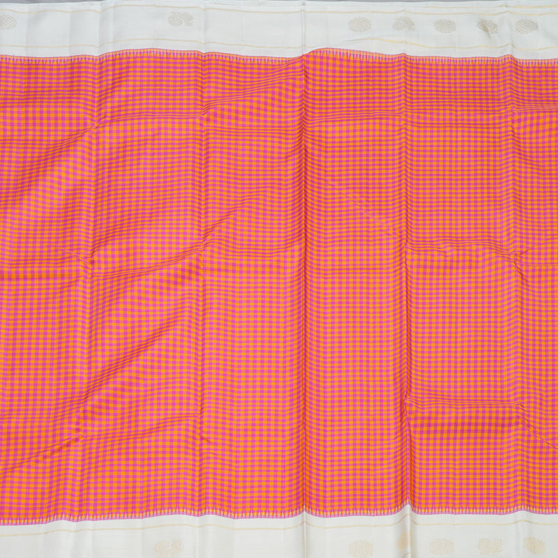 Hayagrivas Handloom Orange & Pink Checks Kanjivaram Silk Saree with Milk-White Border KBE2520C4-1
