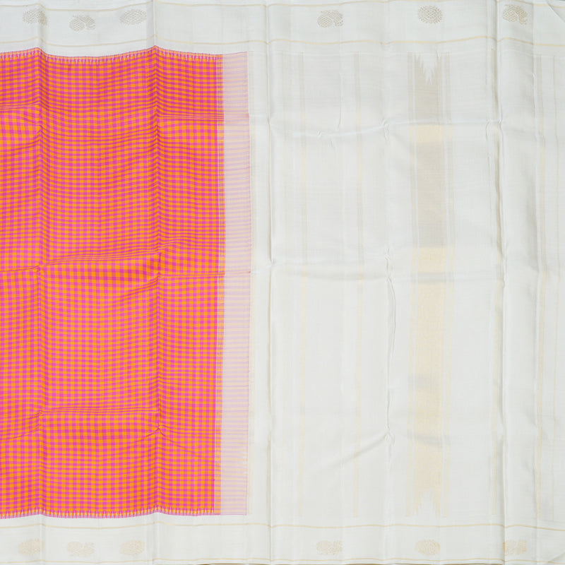 Hayagrivas Handloom Orange & Pink Checks Kanjivaram Silk Saree with Milk-White Border KBE2520C4-1
