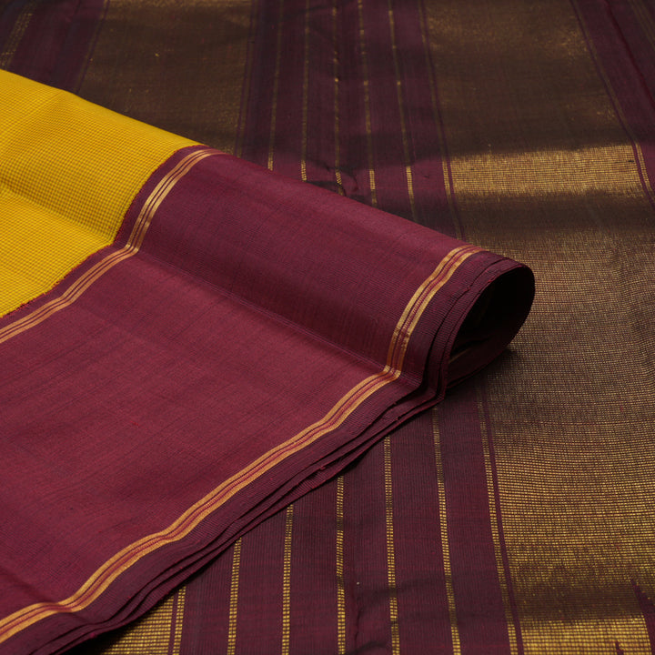 Hayagrivas Handloom Yellow Kanjivaram Silk Saree with Araku Maroon Border KBE2520C8-1