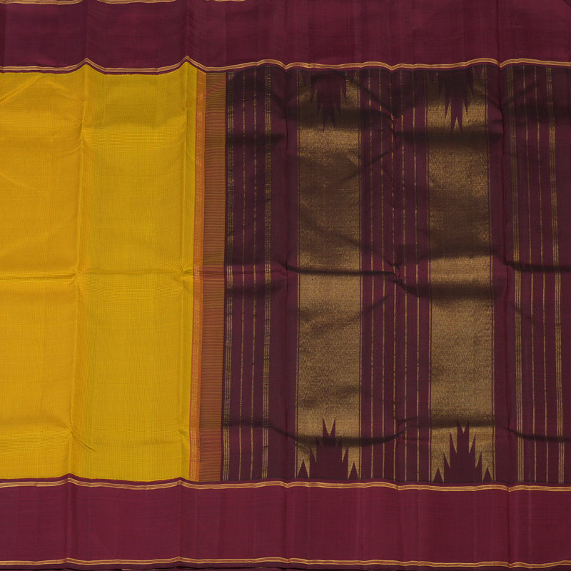 Hayagrivas Handloom Yellow Kanjivaram Silk Saree with Araku Maroon Border KBE2520C8-1