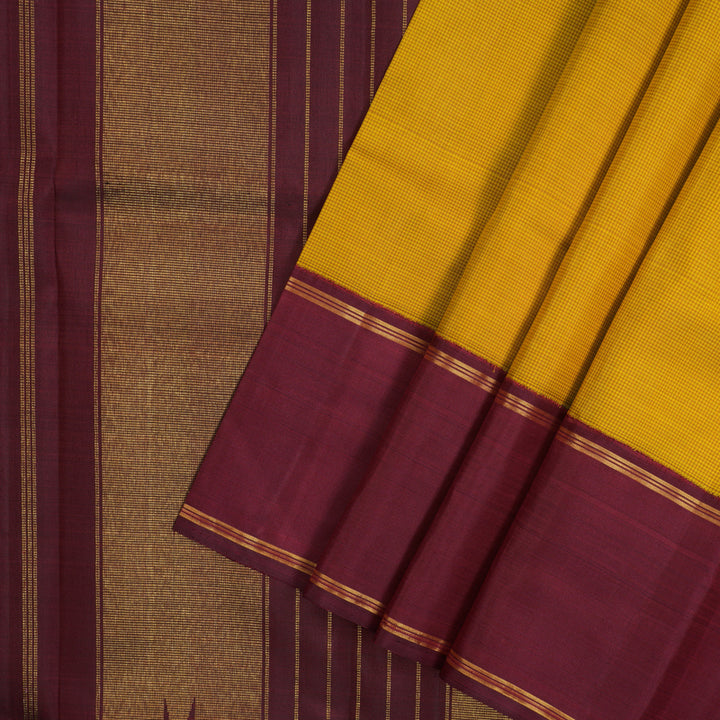 Hayagrivas Handloom Yellow Kanjivaram Silk Saree with Araku Maroon Border KBE2520C8-1