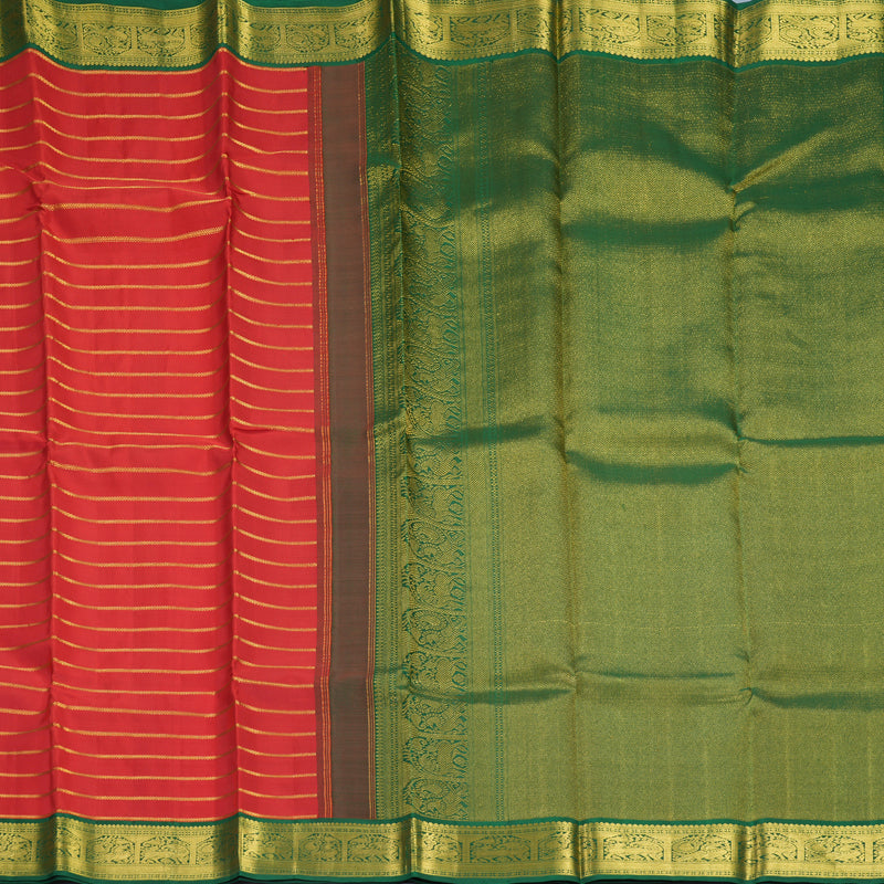 Hayagrivas Handloom Red Kanjivaram Silk Saree with Bottle Green Border KBE2521C6-1