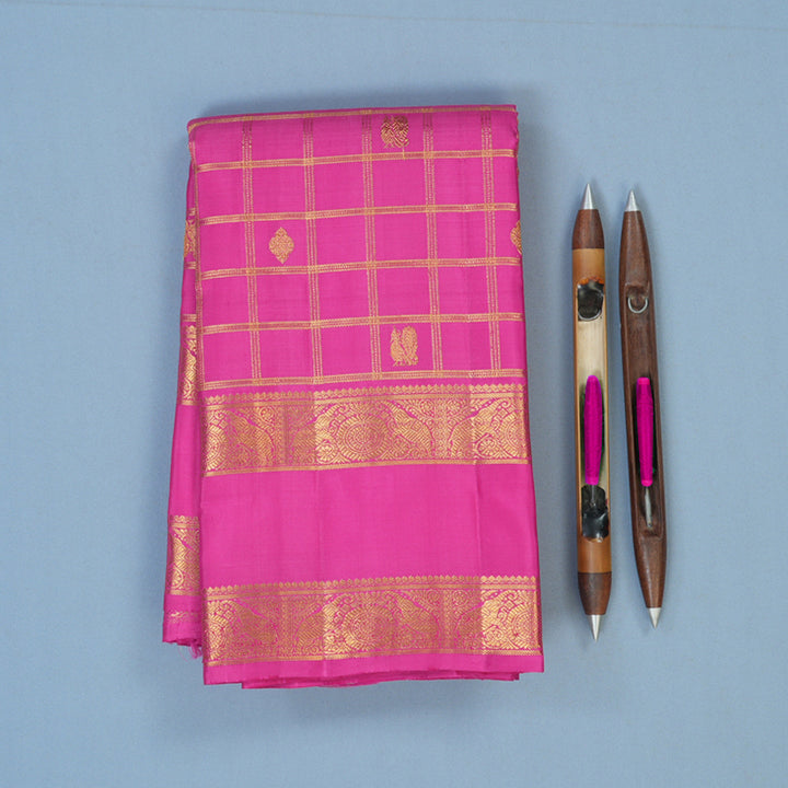 Hayagrivas Handloom Rani Pink Kanjivaram Silk Saree KBE2523C10-1