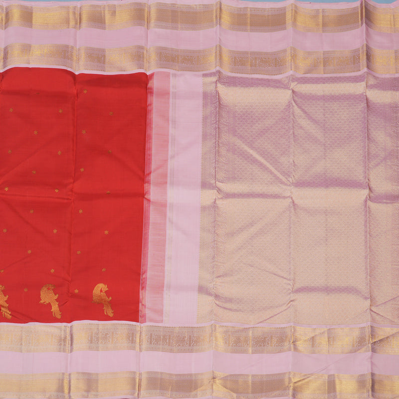 Hayagrivas Handloom Red Kanjivaram Silk Saree with Baby Pink Border KBE2523C11-1