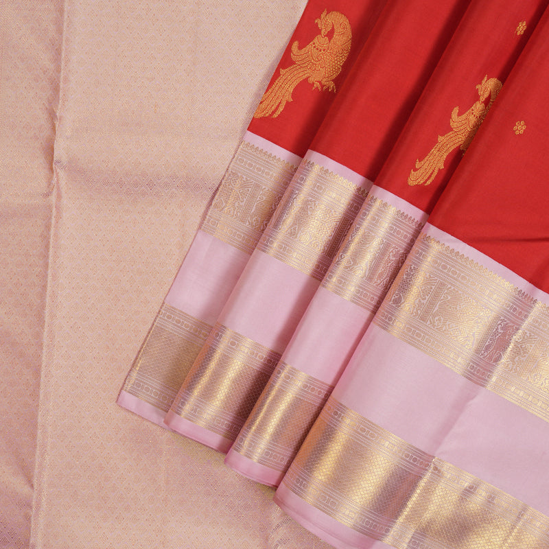 Hayagrivas Handloom Red Kanjivaram Silk Saree with Baby Pink Border KBE2523C11-1