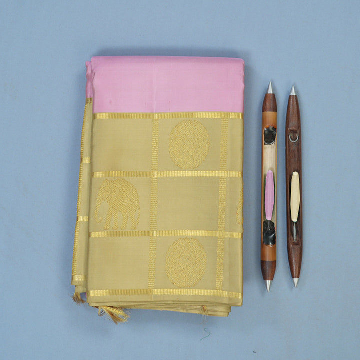 Hayagrivas Handloom Lotus Pink Kanjivaram Silk Saree with Beige Border KBE2523C14-1