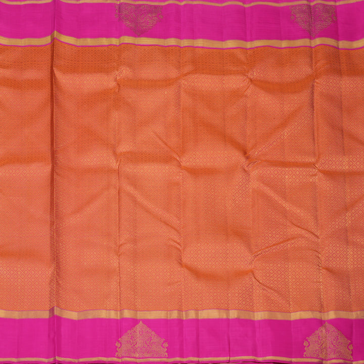 Hayagrivas Handloom Orangish-Pink Kanjivaram Silk Saree with Rani Pink Border KBE2523C19-1