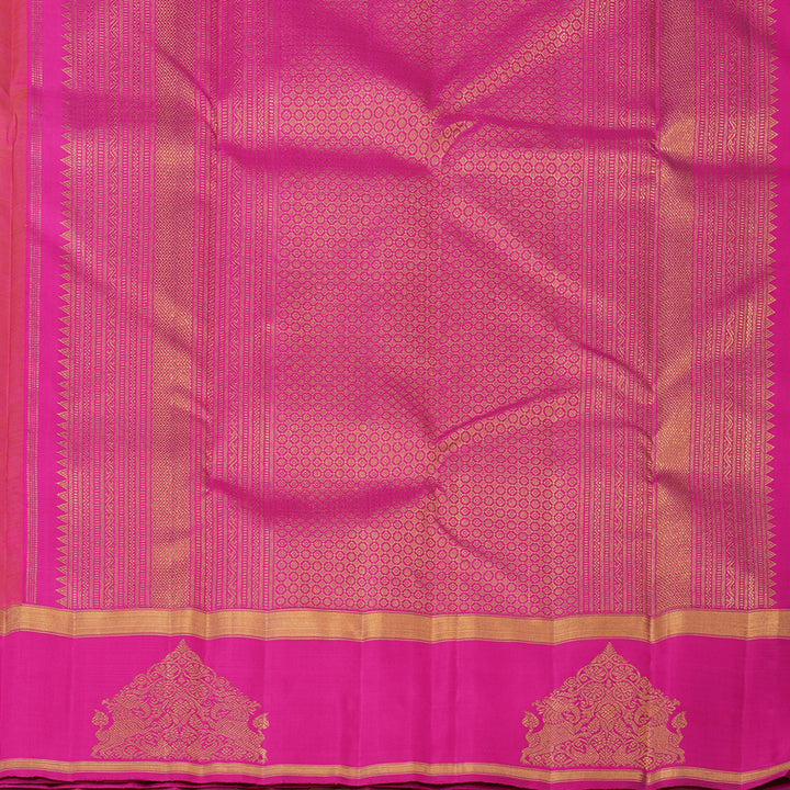 Hayagrivas Handloom Orangish-Pink Kanjivaram Silk Saree with Rani Pink Border KBE2523C19-1