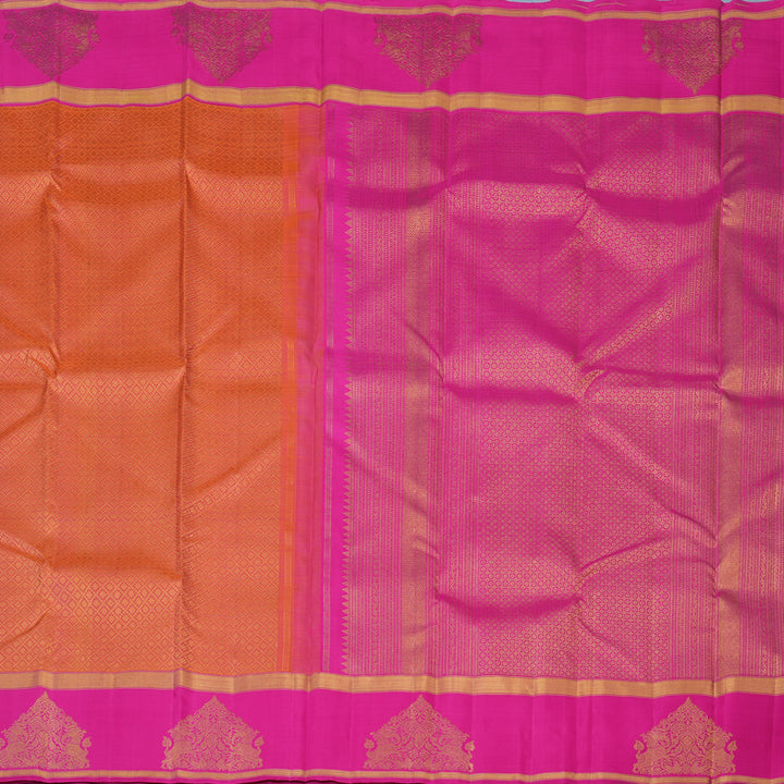 Hayagrivas Handloom Orangish-Pink Kanjivaram Silk Saree with Rani Pink Border KBE2523C19-1