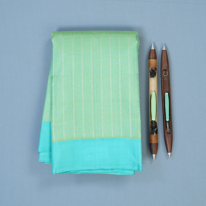 Hayagrivas Handloom Pista Green Kanjivaram Silk Saree with Sky Blue Border KBE2523C20-1