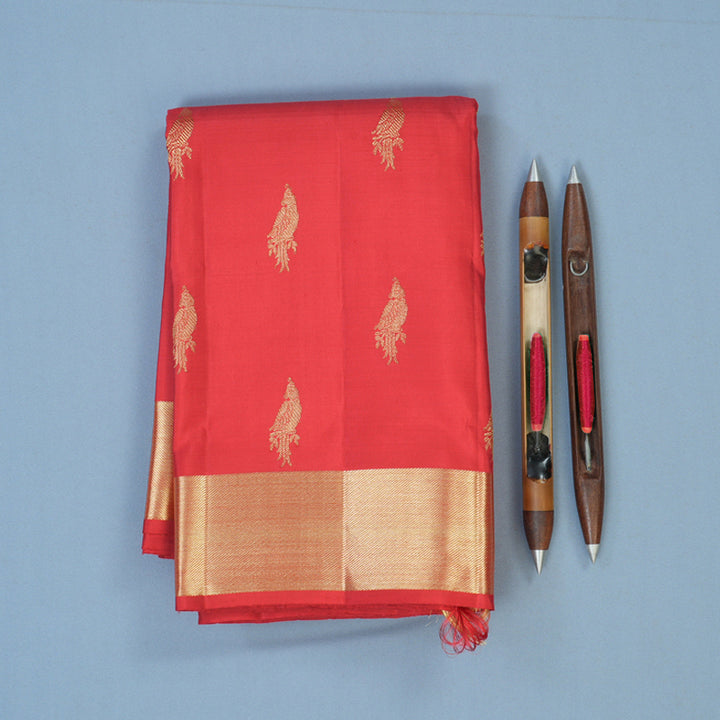 Hayagrivas Handloom Reddish-Pink Kanjivaram Silk Saree KBE2523C22-1