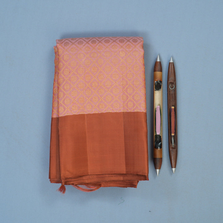 Hayagrivas Handloom Rosewood Pink Kanjivaram Silk Saree with Brick Orange Border KBE2523C23-1