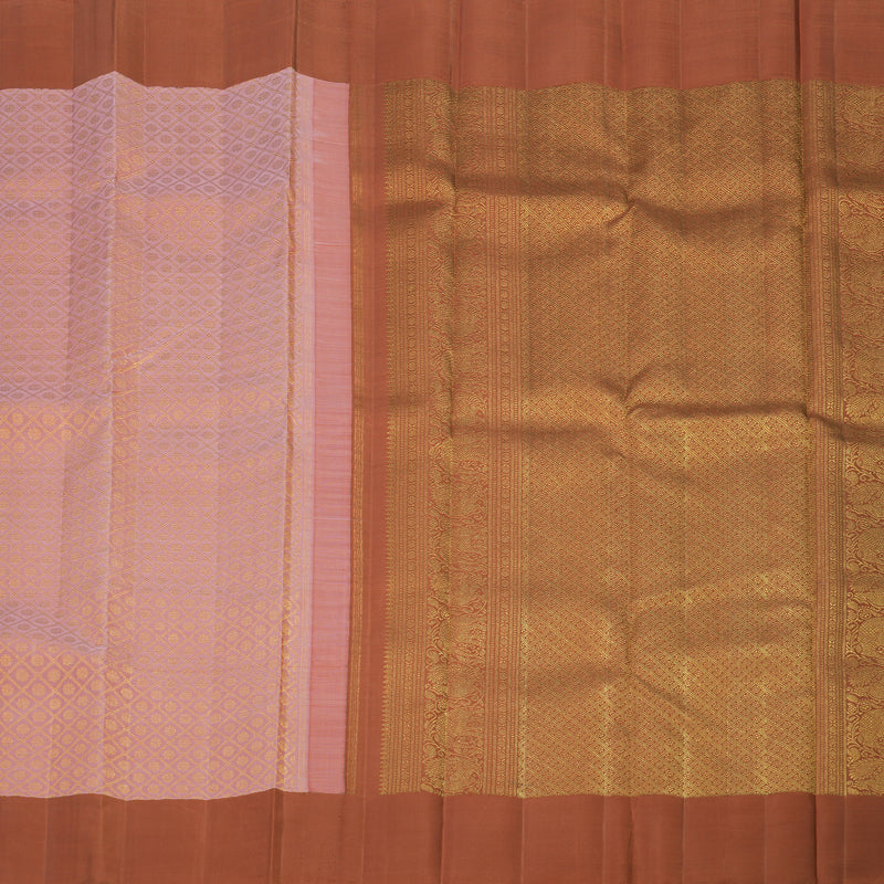 Hayagrivas Handloom Rosewood Pink Kanjivaram Silk Saree with Brick Orange Border KBE2523C23-1