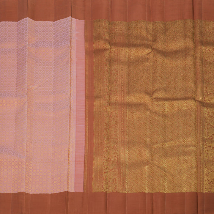 Hayagrivas Handloom Rosewood Pink Kanjivaram Silk Saree with Brick Orange Border KBE2523C23-1