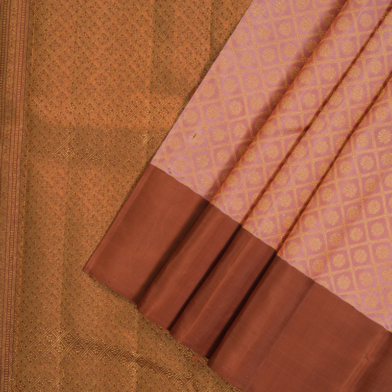 Hayagrivas Handloom Rosewood Pink Kanjivaram Silk Saree with Brick Orange Border KBE2523C23-1