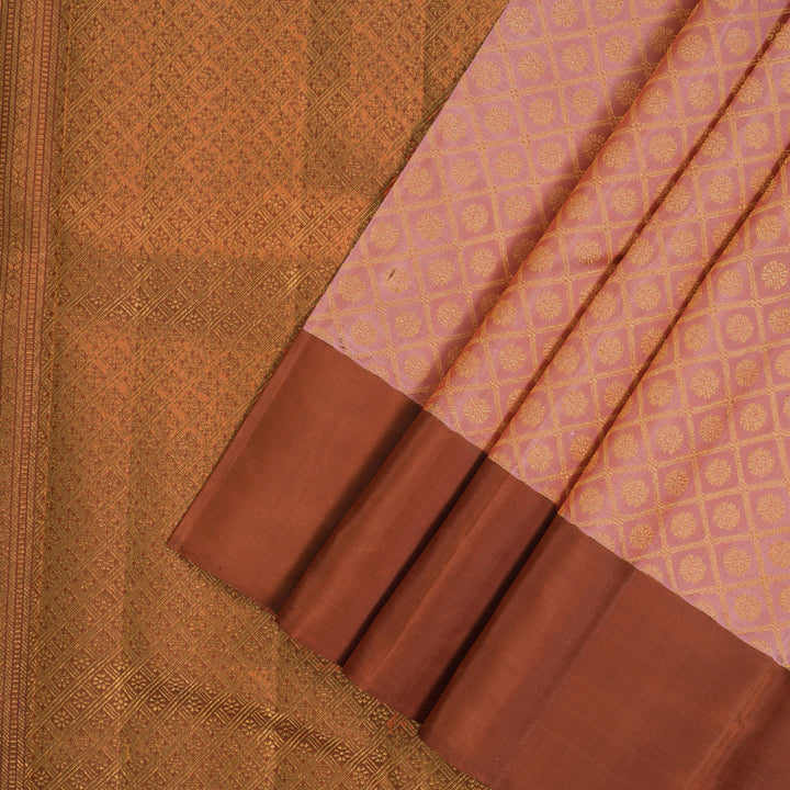 Hayagrivas Handloom Rosewood Pink Kanjivaram Silk Saree with Brick Orange Border KBE2523C23-1